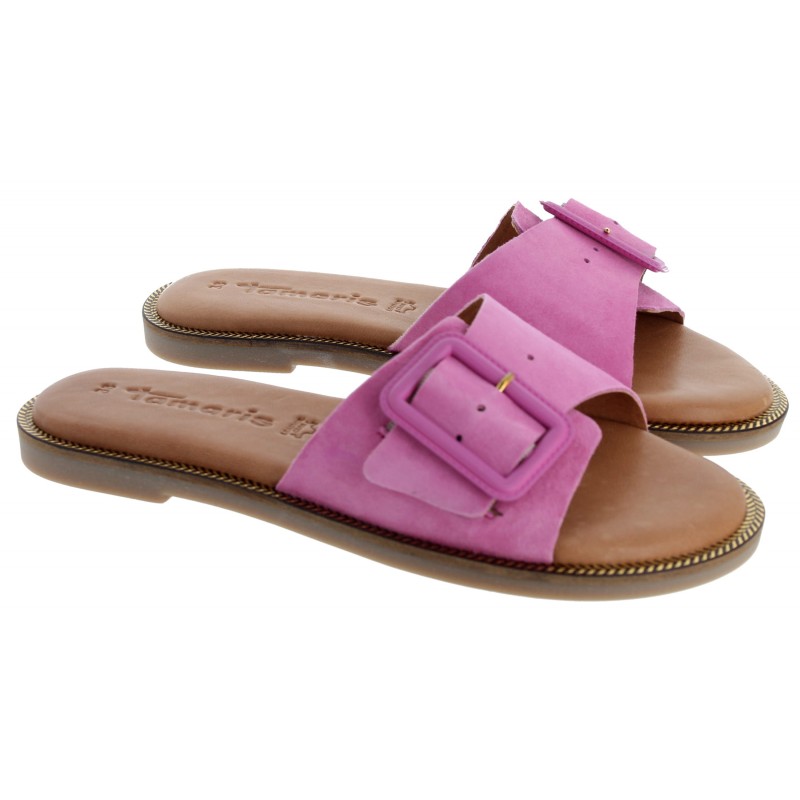 Tamaris 27105 ladies sliders mules sandals in pink leather